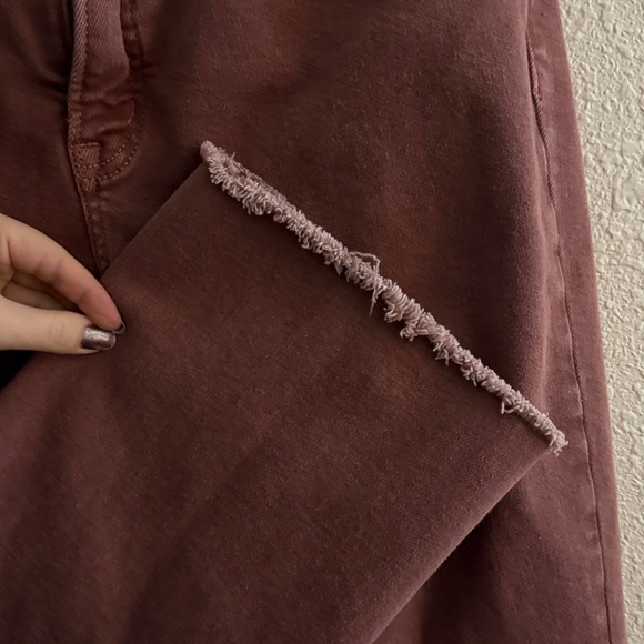 dusty rose / red wash cropped straight leg jeans with fringe - Picture 3 of 5